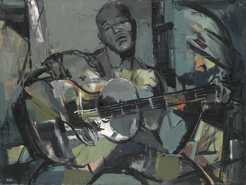 Appraisal: LUCILLE MALKIA ROBERTS - Guitar Player Oil on cotton canvas