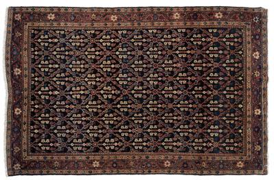 Appraisal: Mahal rug repeating lattice designs on blue black field with