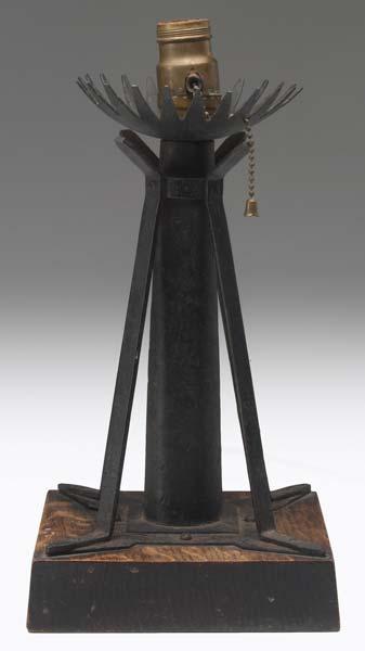 Appraisal: ROYCROFT Rare and early wrought-iron lamp base with buttressed shaft