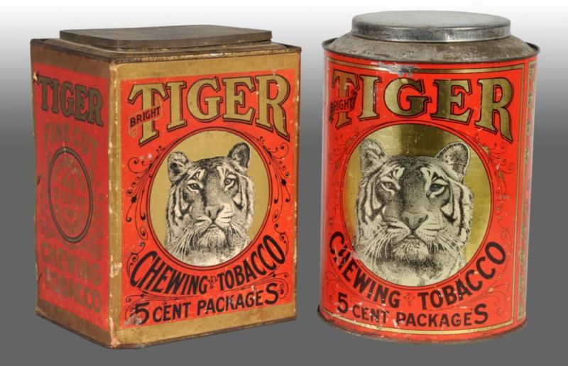 Appraisal: Lot of Tiger Store Bin Tobacco Canisters Description Manufactured by