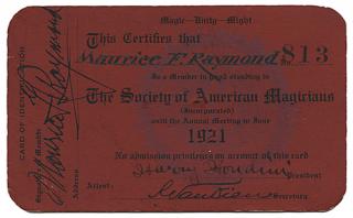 Appraisal: The Great Raymond's S A M Membership Card Signed by