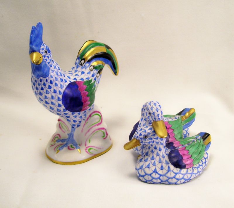 Appraisal: - Herend Porcelain Birds Includes Hand painted rooster measures high