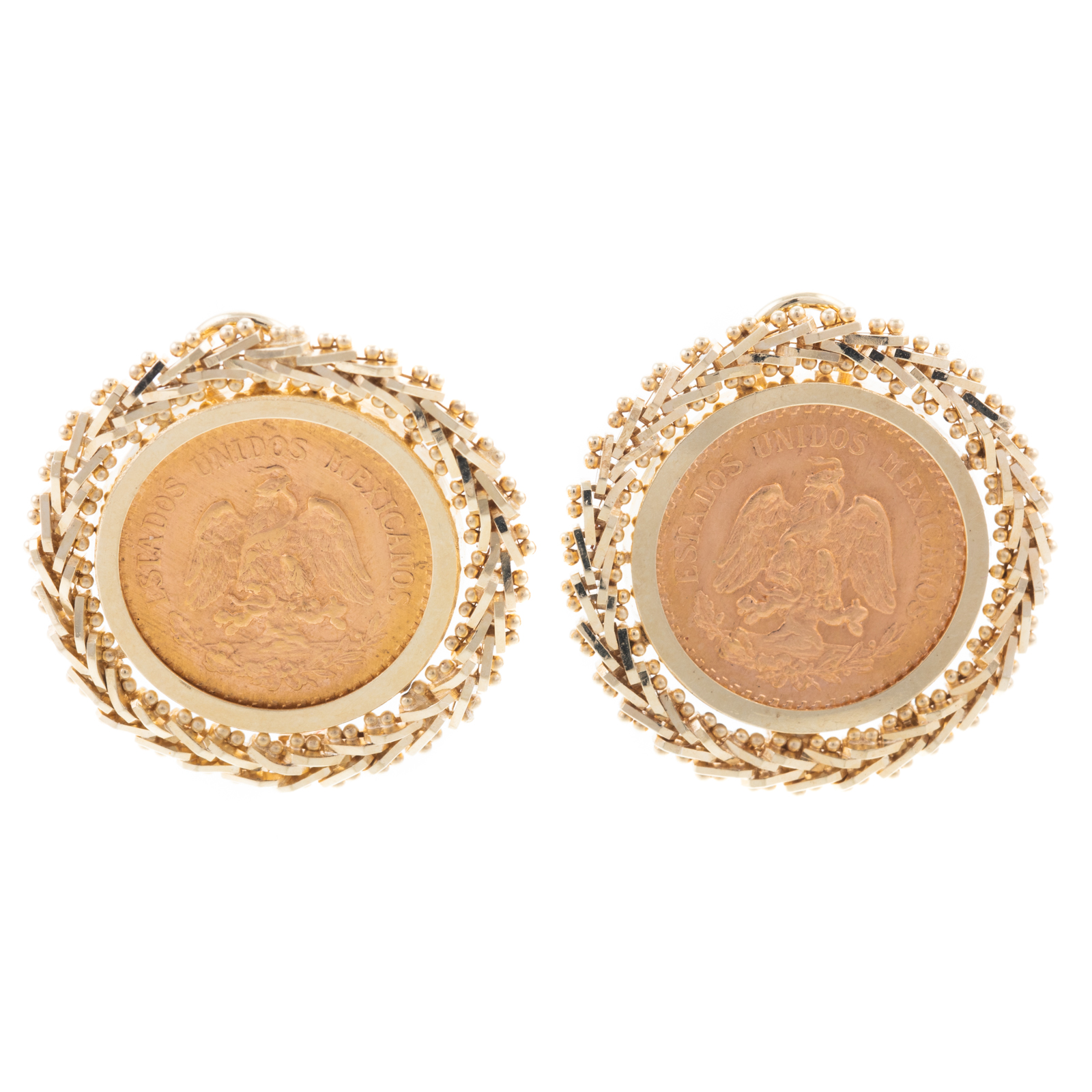 Appraisal: A PAIR OF MEXICAN GOLD PESOS EARRINGS IN K K