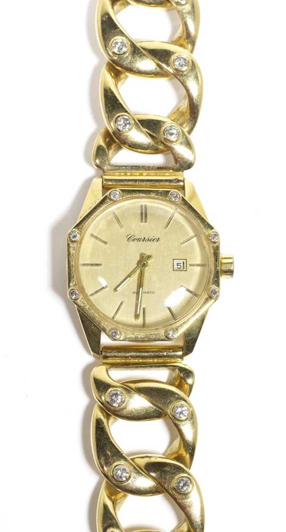 Appraisal: DIAMOND WRISTWATCH AUTOMATIC COURSIER s Yellow gold g Round case