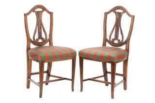 Appraisal: Pair Carved Walnut Sheraton Style Chairs C Italian late th