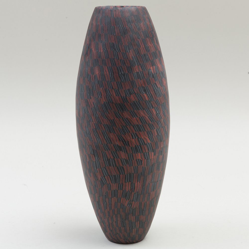 Appraisal: Giles Bettison Black and Red Glass Vase Inset with glass