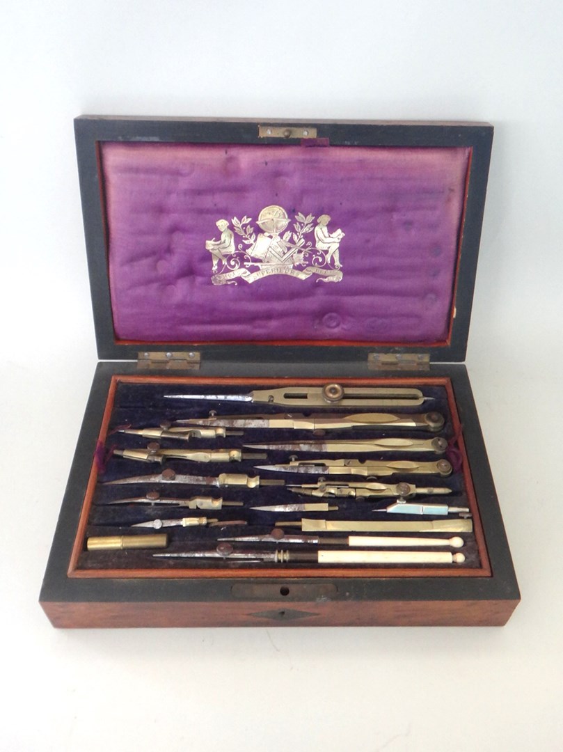 Appraisal: A rosewood cased engineers drawing set early th century with