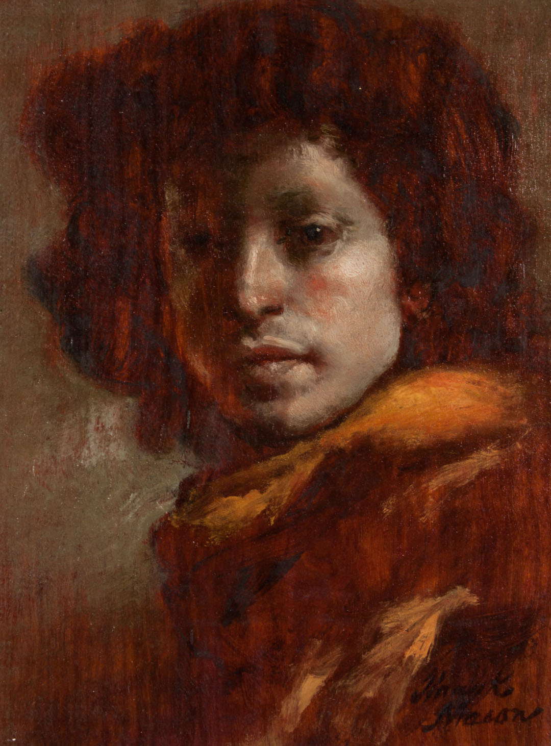 Appraisal: Frank Mason Portrait of a Boy oil on panel American