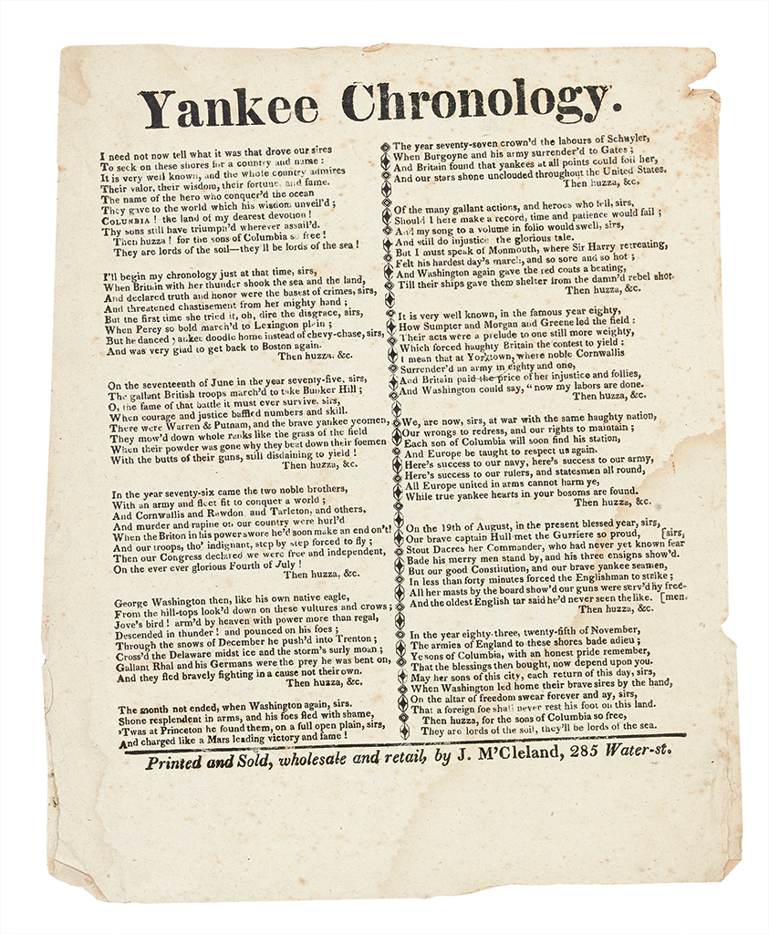 Appraisal: WAR OF Dunlap William Yankee Chronology Letterpress broadside x inches