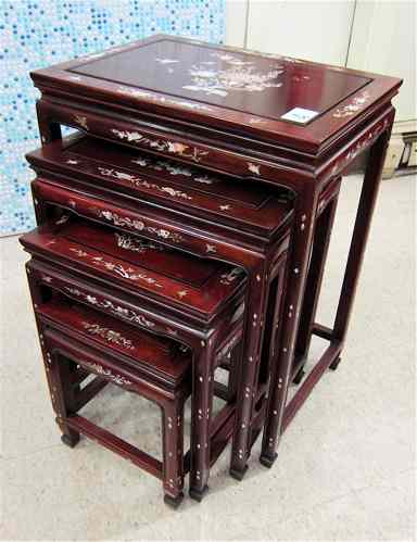 Appraisal: A NESTING SET OF FOUR INLAID ROSEWOOD OCCASIONAL TABLES Chinese