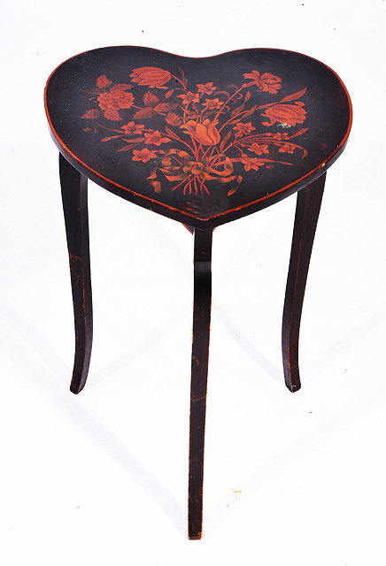 Appraisal: A 'S HEART SHAPED OCCASIONAL TABLE with marquetry summer flower