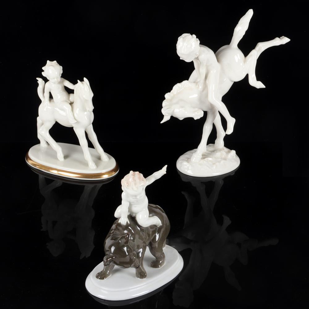 Appraisal: THREE GERMAN PORCELAIN ART DECO FIGURINE GROUPS HUTSCHENREUTHER AND METZLER