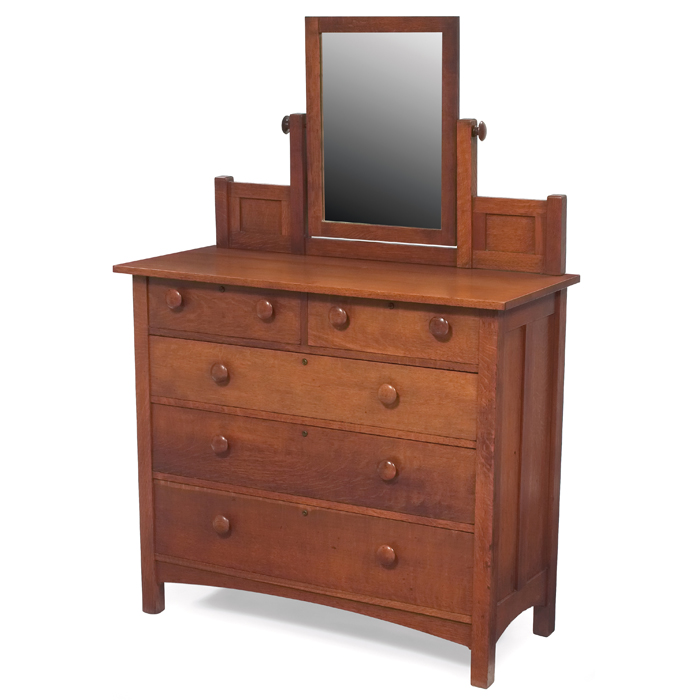 Appraisal: Stickley Brothers dresser mirror at back over two halfvdrawers and