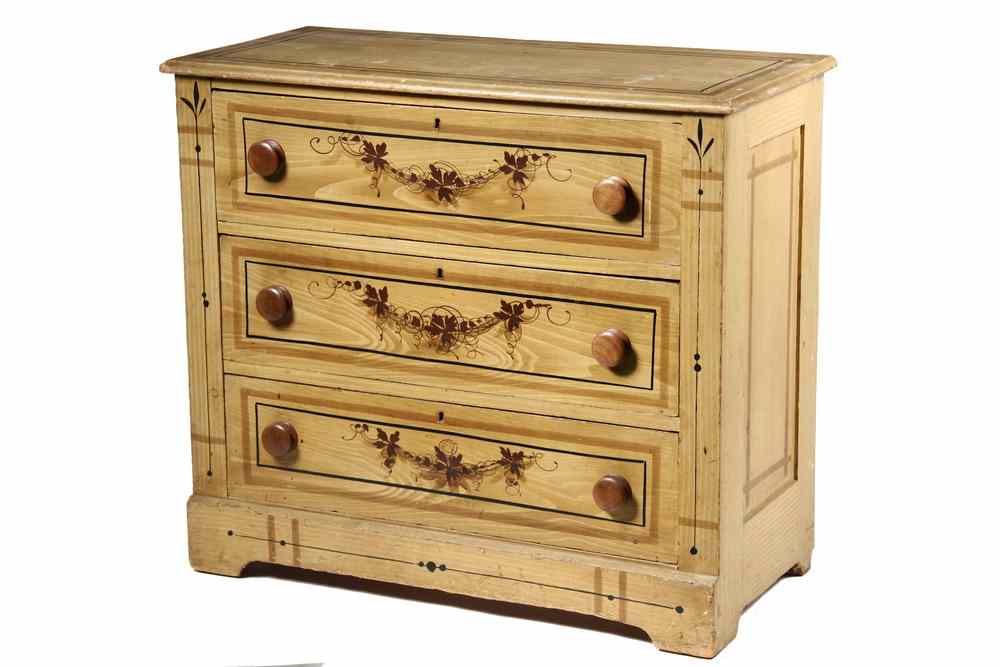 Appraisal: DRESSER - Victorian cottage pine paint decorated three drawer dresser