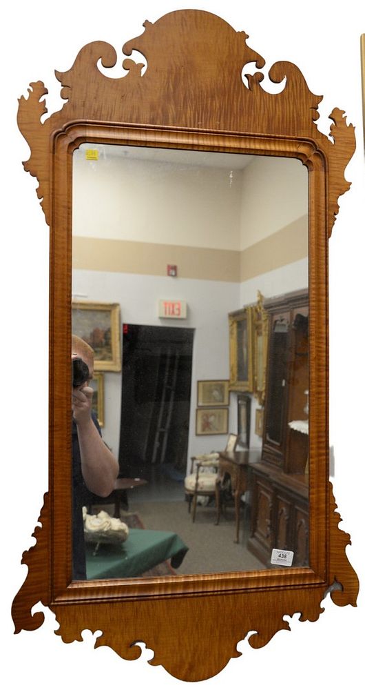 Appraisal: Pair of Tiger Maple Chippendale Style Mirrors attributed to Irion