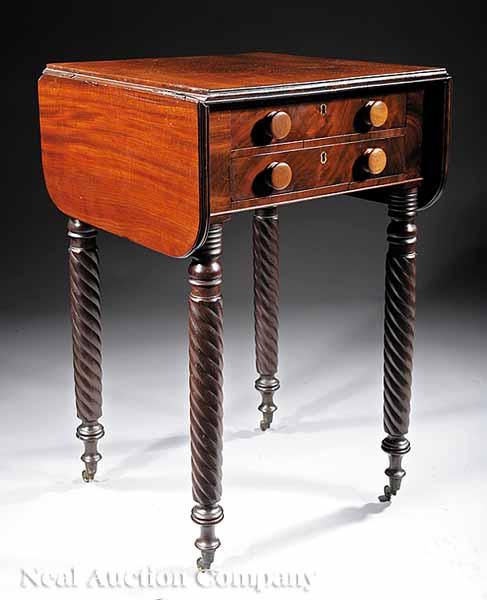 Appraisal: An American Carved Mahogany Drop-Leaf Work Table c two small