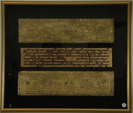 Appraisal: Framed Thai Manuscript with Two Carved Giltwood Panels in x