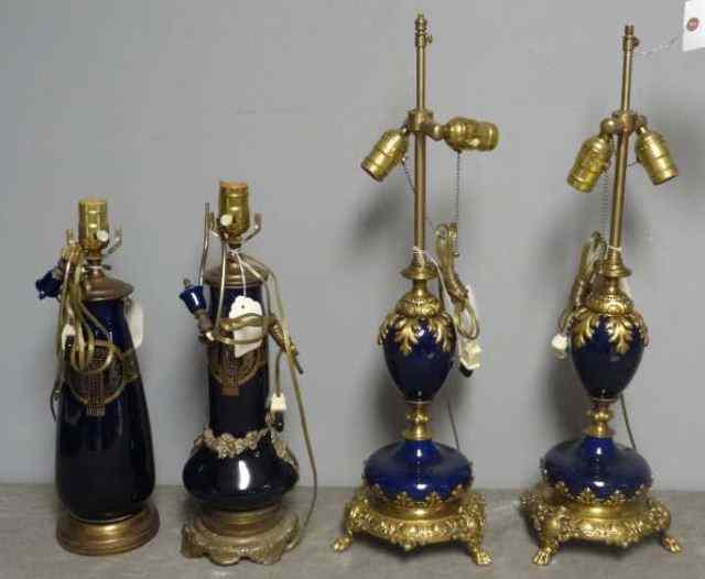 Appraisal: Antique Sevres Style Lamps LotIncluding a pair of brass mounted