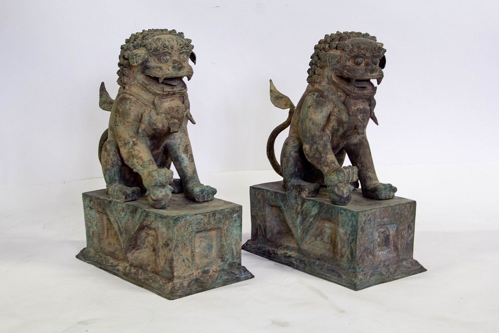 Appraisal: A Pair of Large Bronze Foo Dogs From a Larchmont