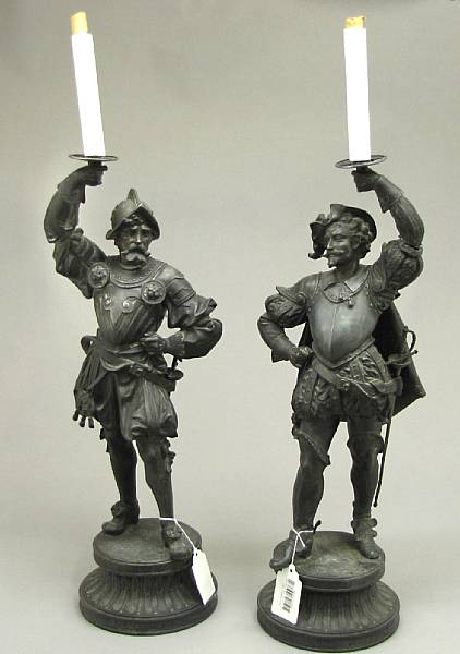 Appraisal: A pair of patinated metal figures of Renaissance soldiers late