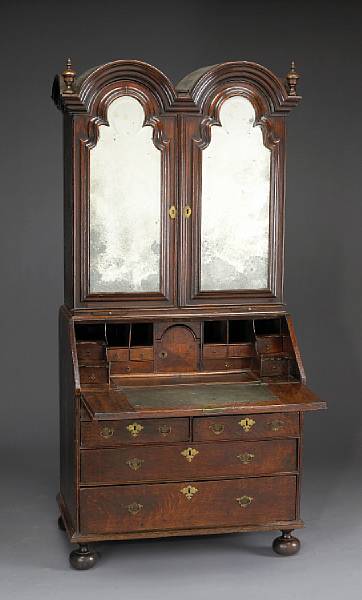 Appraisal: A Queen Anne oak double dome secretary cabinet late th