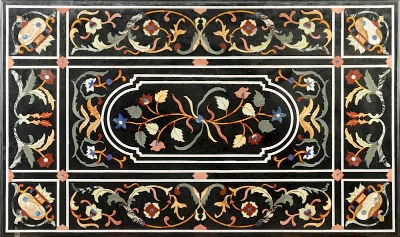 Appraisal: A RENAISSANCE STYLE PETRA DURA INLAID BLACK MARBLE TABLE TOP