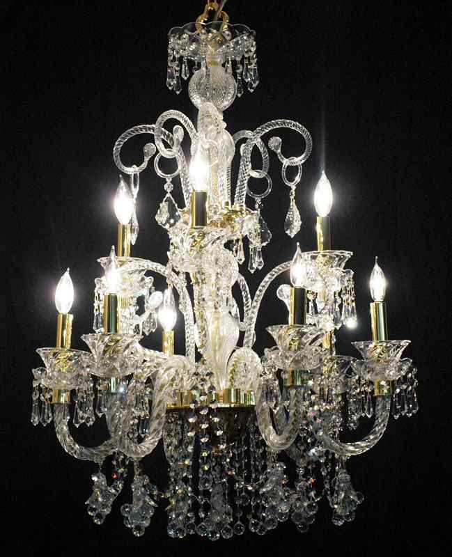 Appraisal: CONTEMPORARY VENETIAN GLASS LIGHT CHANDELIER Italian import by Cristalbronz Clear