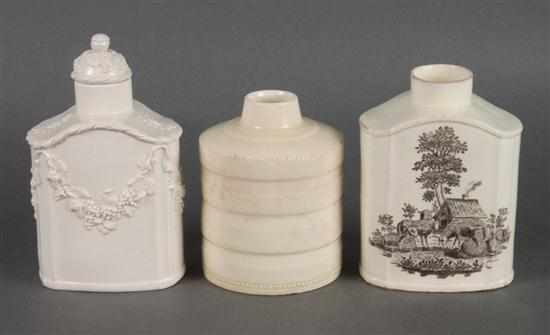 Appraisal: Wedgwood creamware tea caddy and a two Staffordshire creamware tea