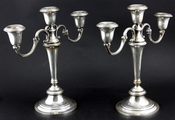 Appraisal: Pair of Gorham sterling silver weighted -arm candelabra Minor dents