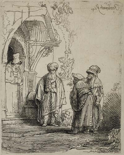 Appraisal: REMBRANDT VAN RIJN Three Oriental Figures Jacob and Laban Etching