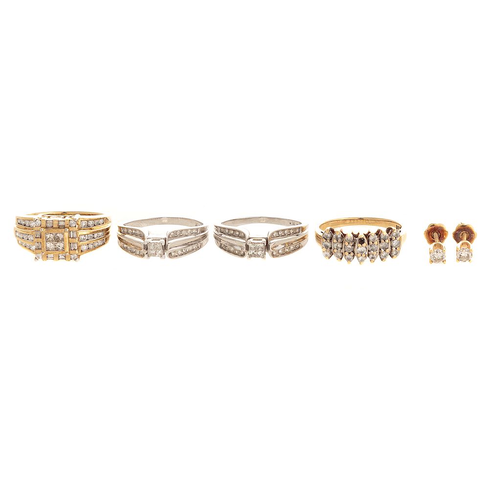 Appraisal: An Assortment of Diamond Rings earrings K yellow gold square