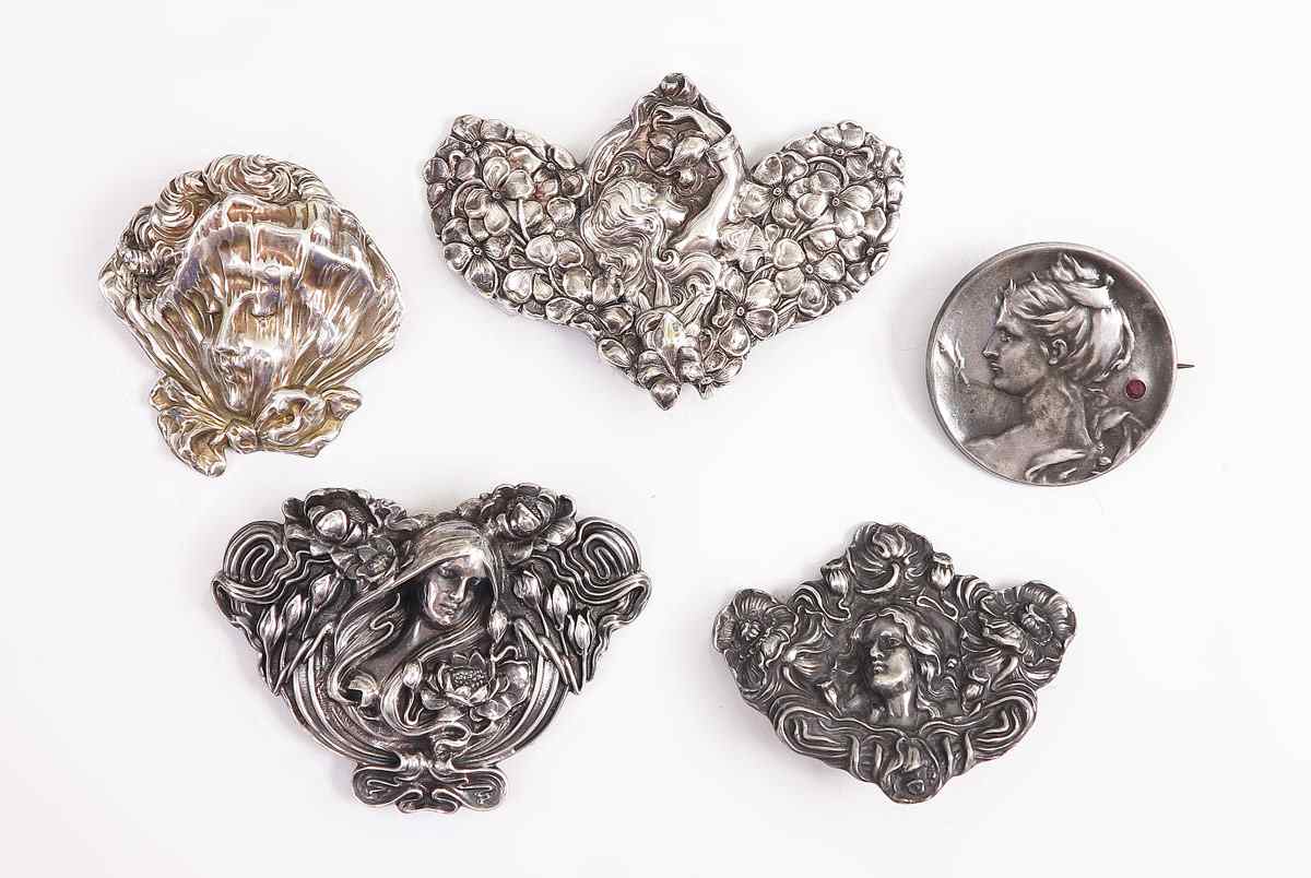 Appraisal: UNGER BROTHERS ART NOUVEAU STERLING PINS BUCKLE pieces total all