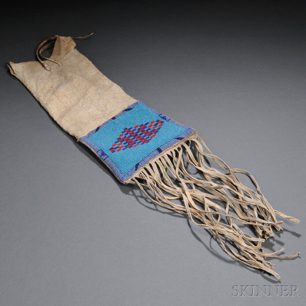 Appraisal: Blackfeet Beaded Hide Pipe Bag lg including fringe in Estimate