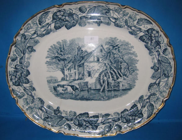 Appraisal: th Century Copeland Spode Blue White Meat Platter decorated with