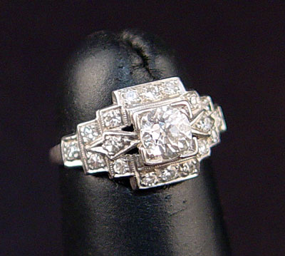 Appraisal: PERIOD PLATINUM DECO DIAMOND RING Centering an old European round