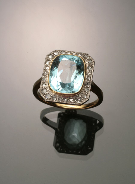 Appraisal: Art Deco Tested -Karat Yellow-Gold Platinum Aquamarine and Diamond Dinner