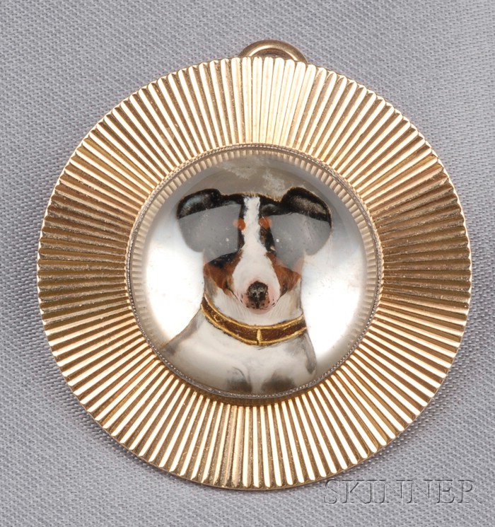 Appraisal: kt Gold Reverse Crystal Doggy Pendant Brooch depicting a Jack