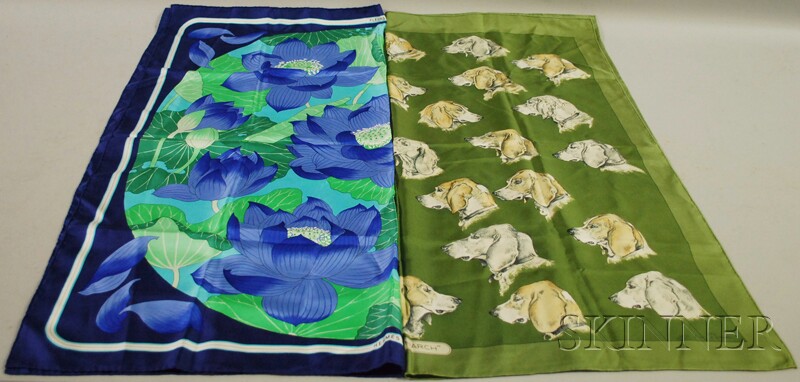 Appraisal: Two Silk Scarves Herm s Fleurs de Lotus and Monarch