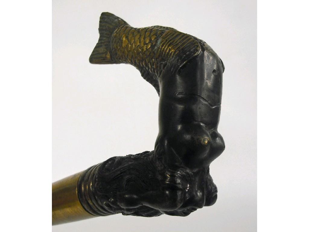 Appraisal: Antique walking cane with bronze mermaid finial long