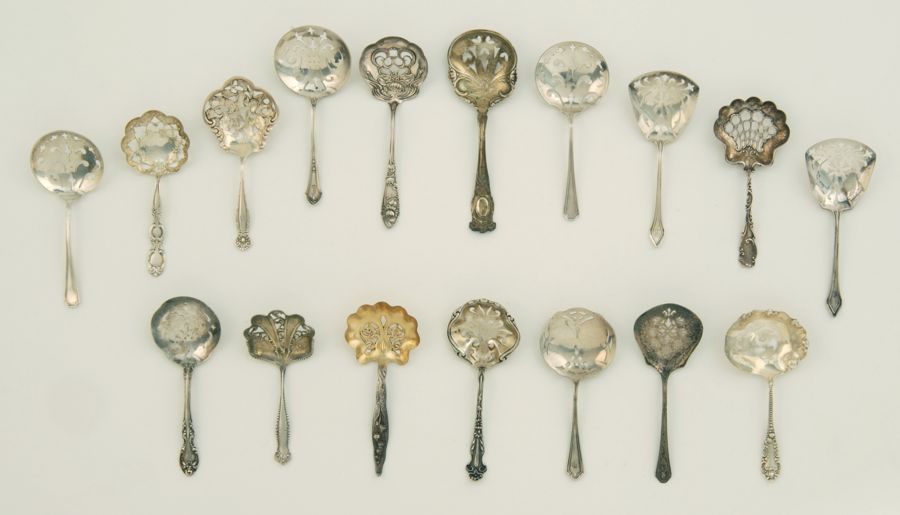 Appraisal: SEVENTEEN STERLING SILVER NUT SPOONS By various makers including Gorham