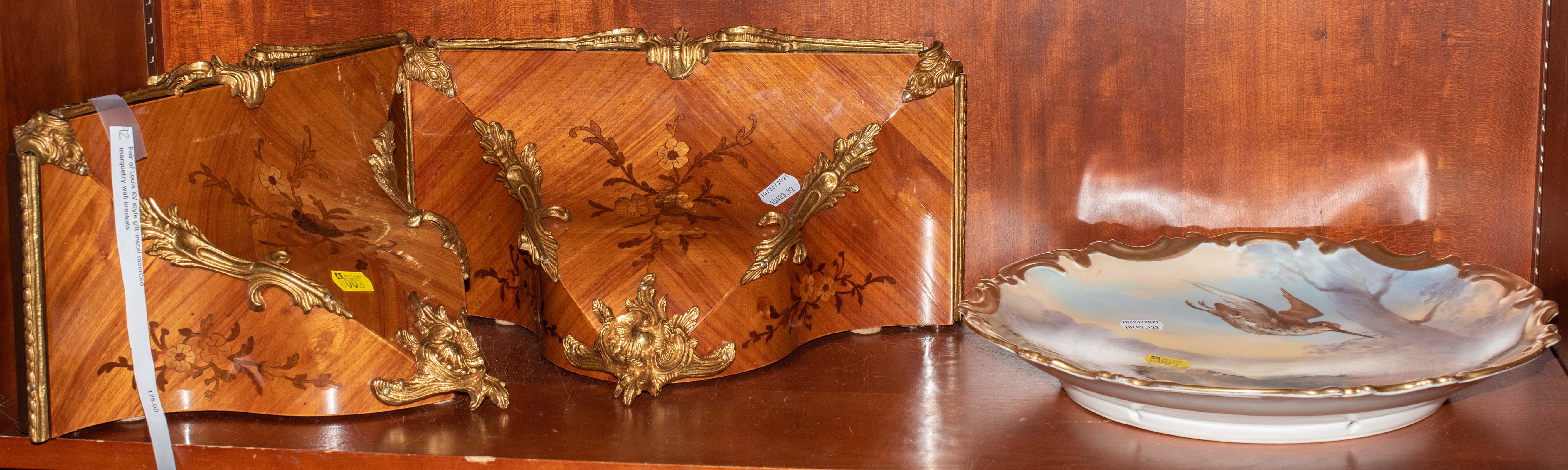 Appraisal: A PAIR OF LOUIS XV STYLE BRACKETS GAME BIRD PLAQUE