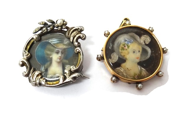 Appraisal: A French silver portrait miniature of a lady wearing a