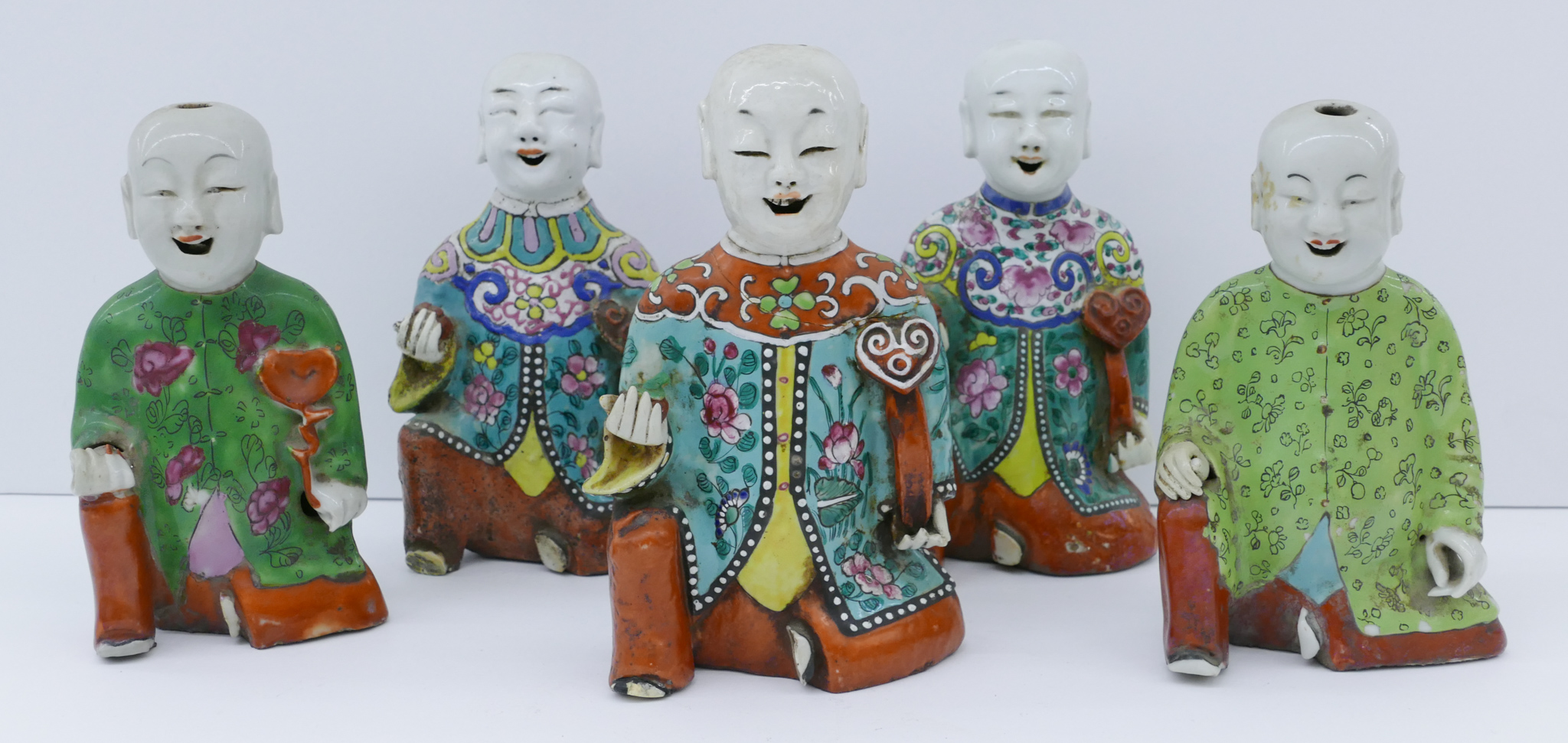 Appraisal: pc Chinese Qing Porcelain Boy Joss Stick Holders '' Approx