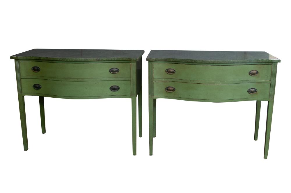 Appraisal: PAIR OF PAINTED MAHOGANY SIDE COMMODESeach with a faux painted