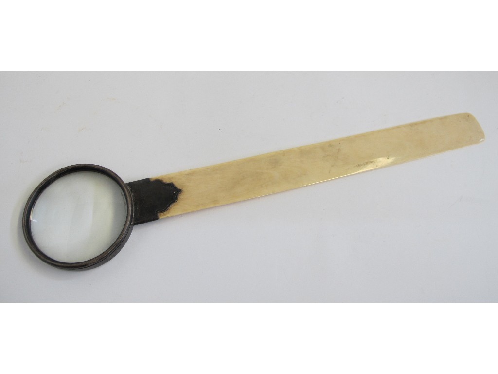 Appraisal: Ivory leaf turner mounted with silver framed magnifying glass Chester