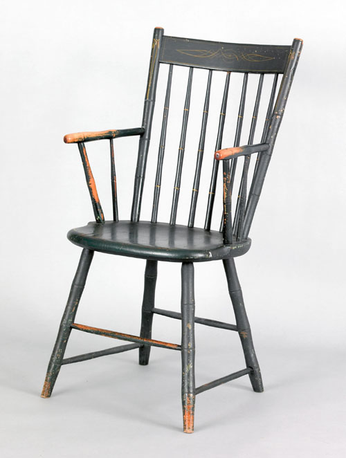 Appraisal: Pennsylvania rodback windsor armchair ca retaining an old green surface