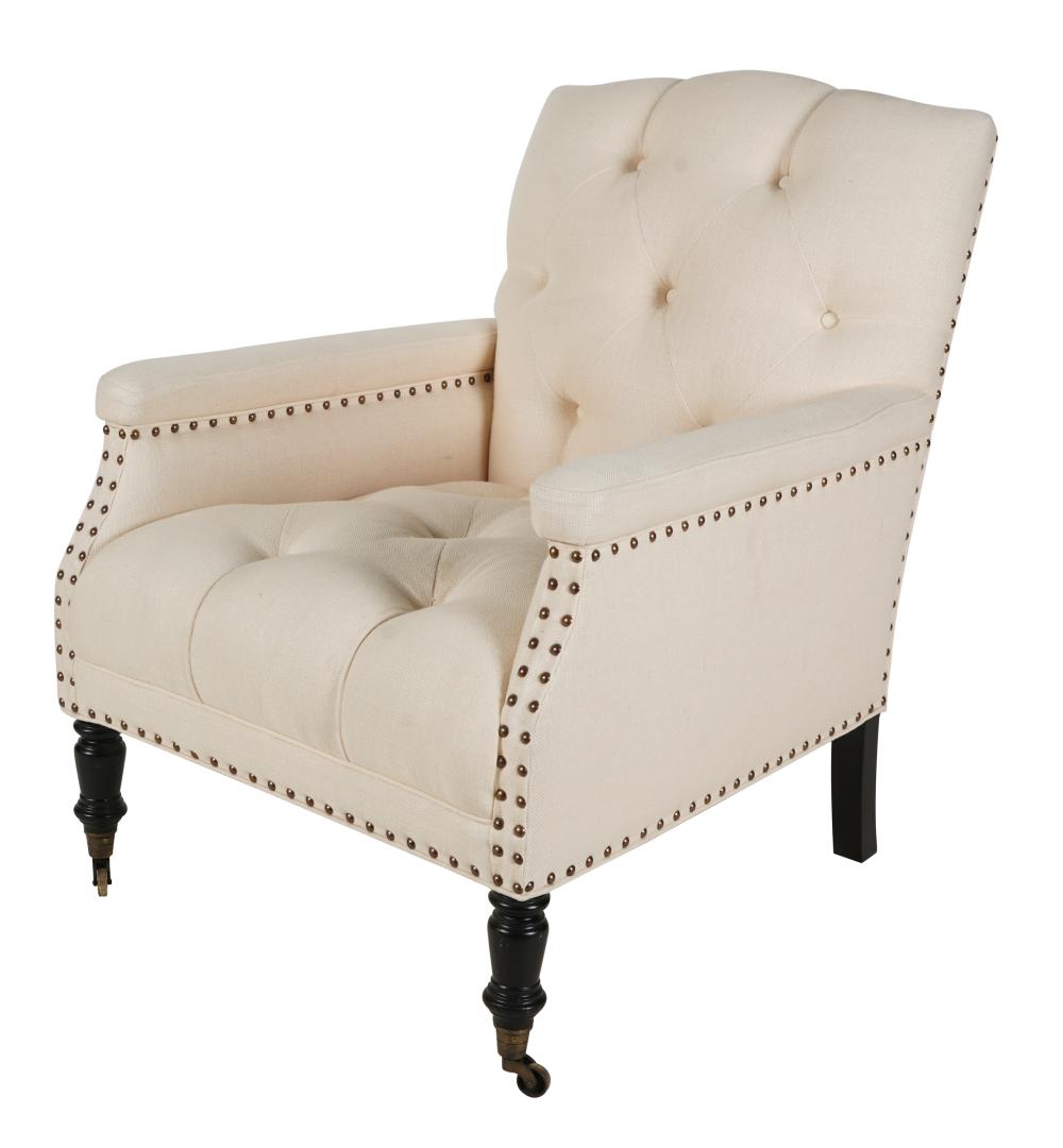 Appraisal: NORMAN LEAR TUFTED CLUB CHAIRunsigned covered with off-white fabric inches