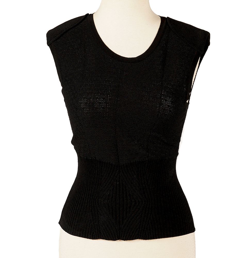 Appraisal: Chanel Black Shell Top High Ribbed Waistband Sz Chanel black