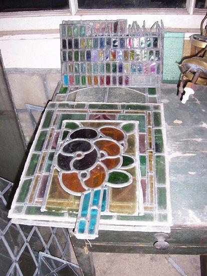 Appraisal: Two leaded panels containing glazier's colour samples each stained glass