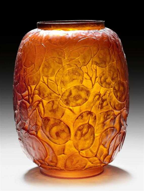 Appraisal: LALIQUE REN MONNAIE DU PAPE VASE circa Mould-blown orange glass